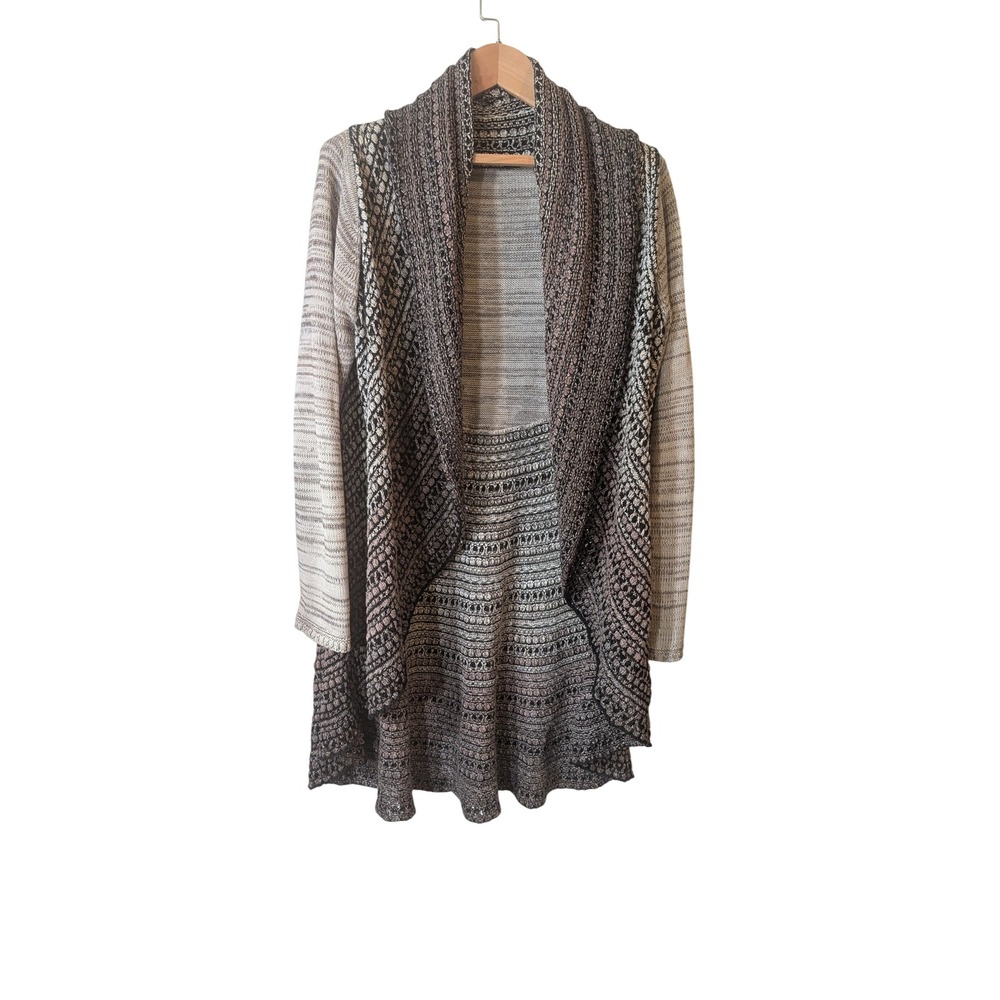 NIC+ZOE Women Brown Ombre Open Front Draped Knit Cardigan Sweater Size L